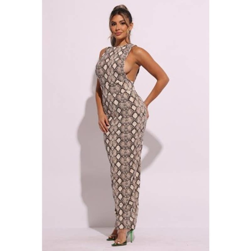 Snakeskin Print Maxi Dress | Size Large - Picture 2 of 9